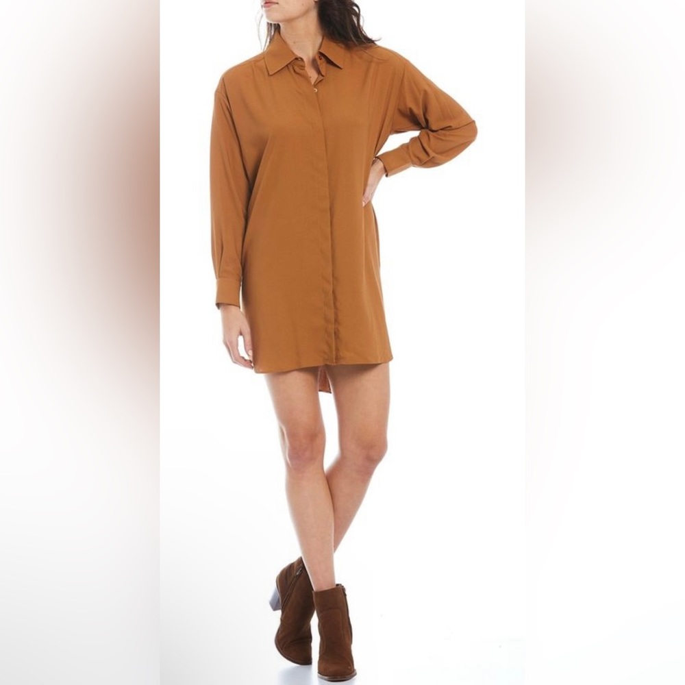 Gianni Bini Long Sleeve Button Down Collar Mini Shirt Dress